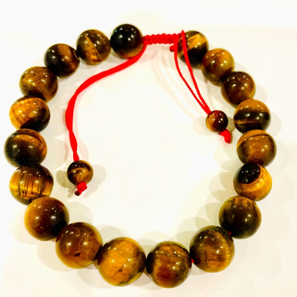 Tiger Eye Beaded Bracelet with Red Cord